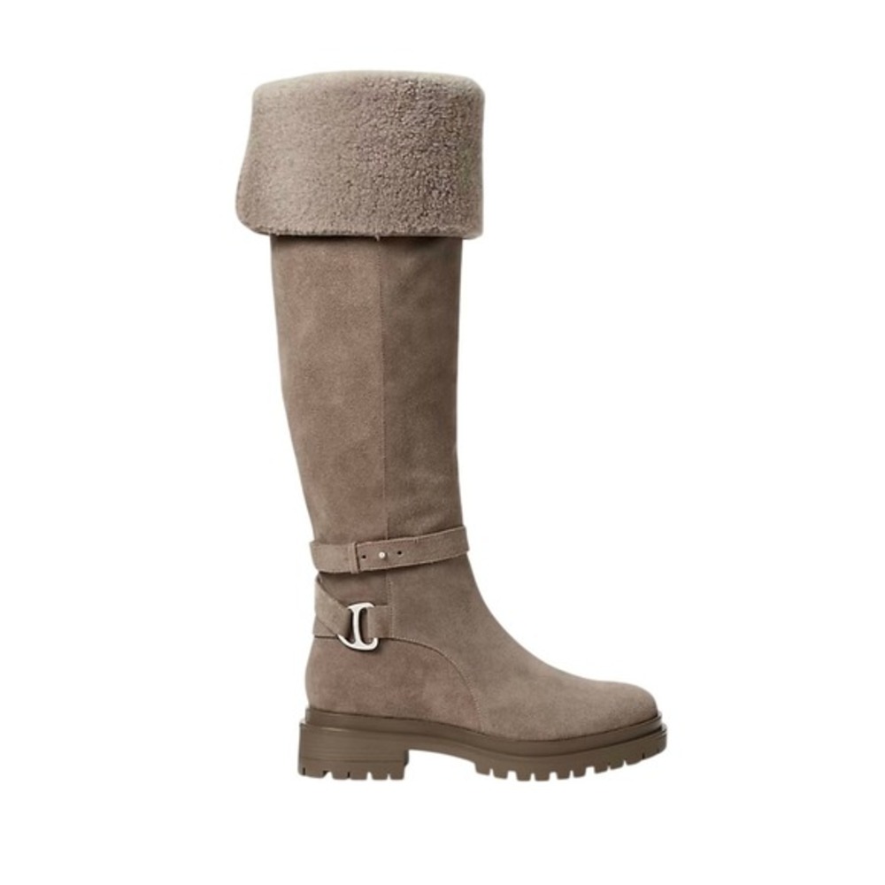 Lauren Ralph Lauren Cristine Suede Leather Boots Light Truffle Curly Shearling 9